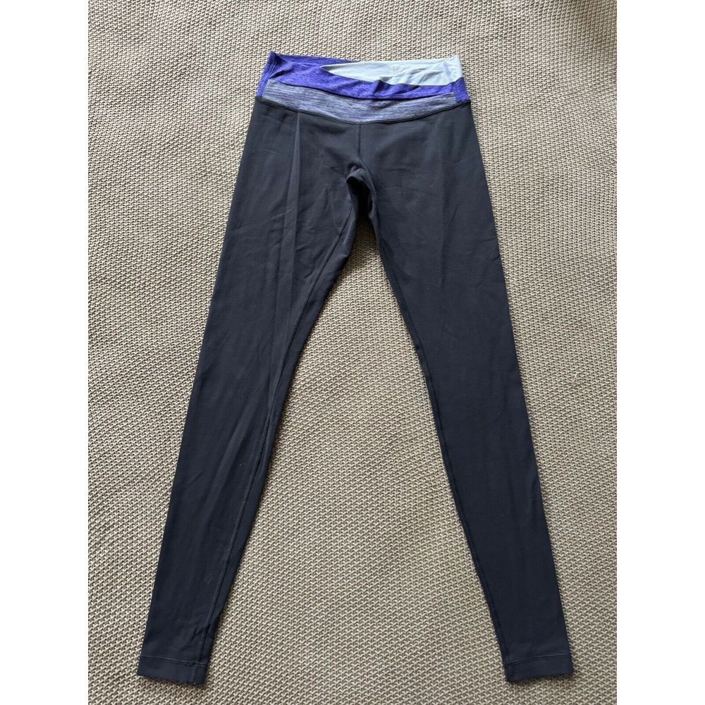 Lululemon Women's Athletica Black‎ Purple Waistband Tight Pocket Leggings Size 6